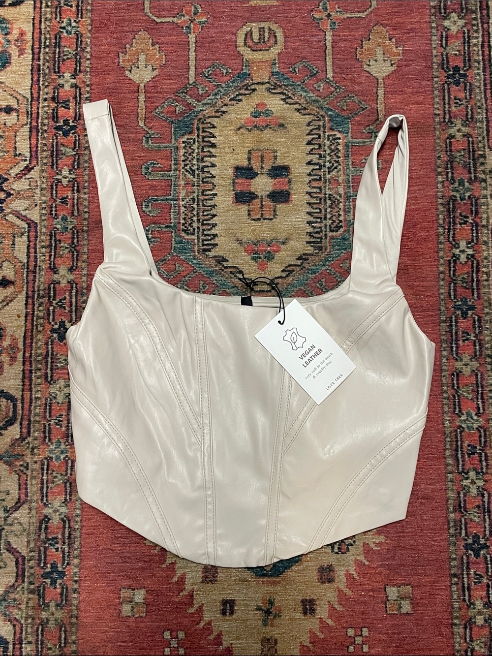 NWT Love Tree Ivory Vegan Leather Corset Crop Top